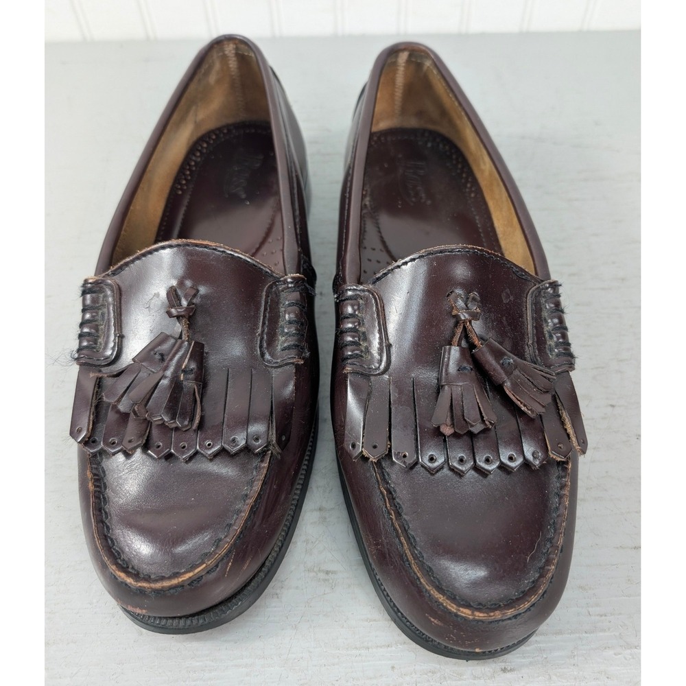 Vintage Bass Loafers Kiltie Tassel Slip On Leather Men's 9.5 Burgundy Old Money